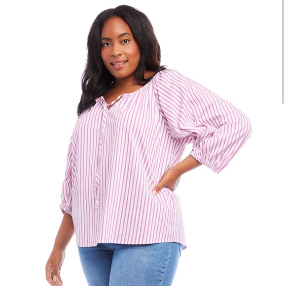 Karen Kane Plus Size Stripe Shirt - Picture 3 of 10